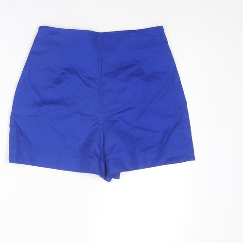 Zara Womens Blue Cotton Basic Shorts Size S Regular Zip