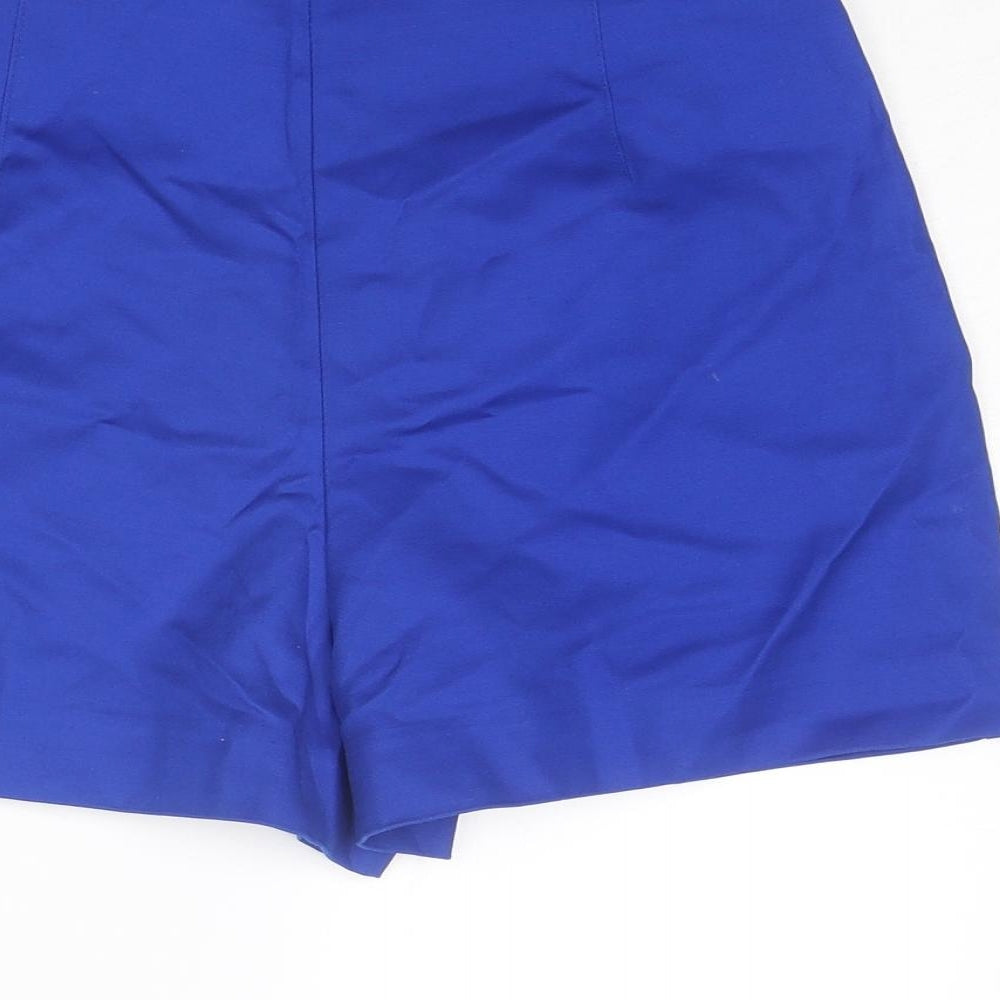Zara Womens Blue Cotton Basic Shorts Size S Regular Zip