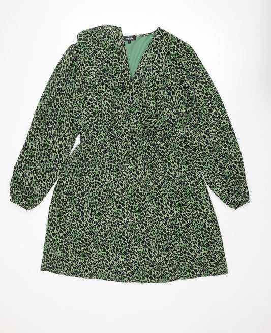 Simply Be Womens Green Animal Print Polyester Fit & Flare Size 14 V-Neck Snap