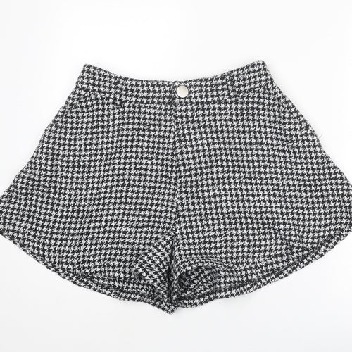 New Look Womens Black Houndstooth Polyester Basic Shorts Size 12 L3 in Regular Zip