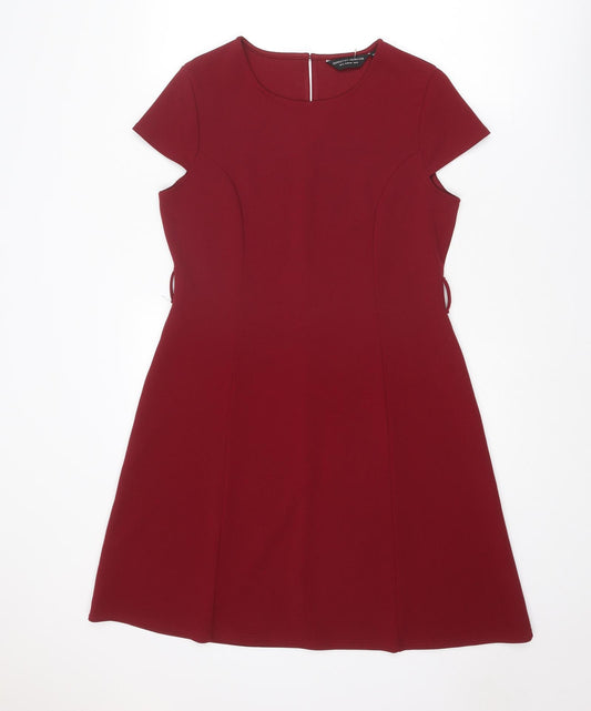 Dorothy Perkins Womens Red Polyester Fit & Flare Size 12 Boat Neck Button