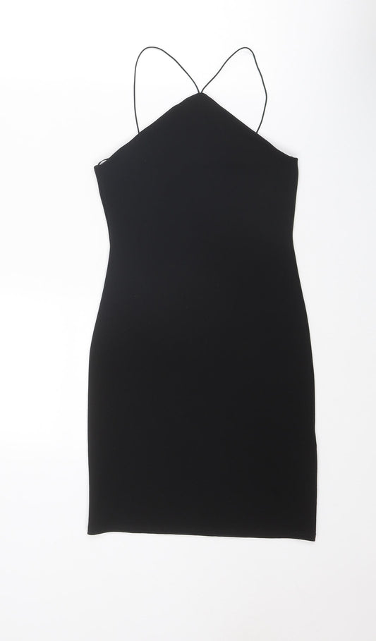 Topshop Womens Black Polyester Mini Size 6 Halter Pullover
