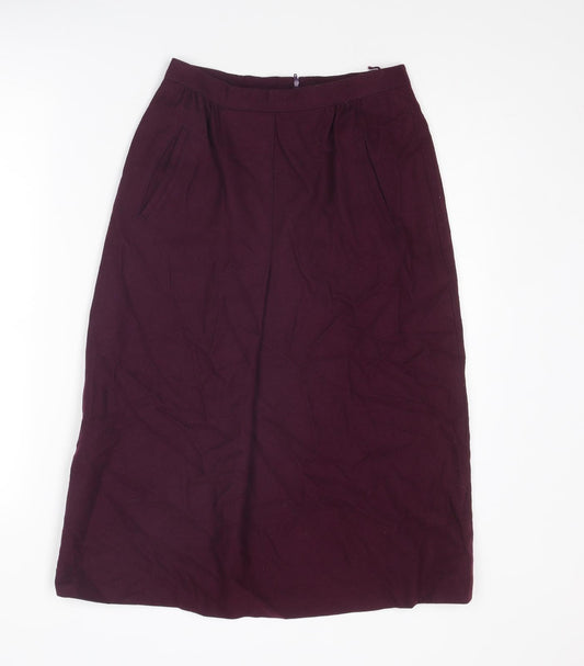 St Michael Womens Purple Wool A-Line Skirt Size 12 Zip