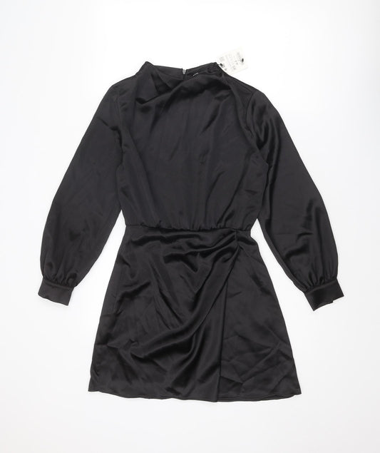 Zara Womens Black Polyester Mini Size XS Mock Neck Zip - Wrap Front Detail
