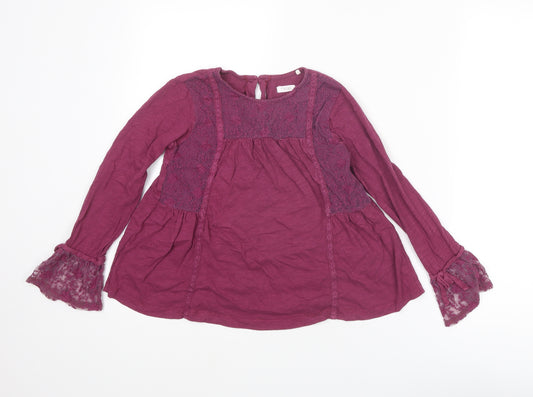 NEXT Girls Purple Cotton Basic Blouse Size 8 Years Round Neck Button
