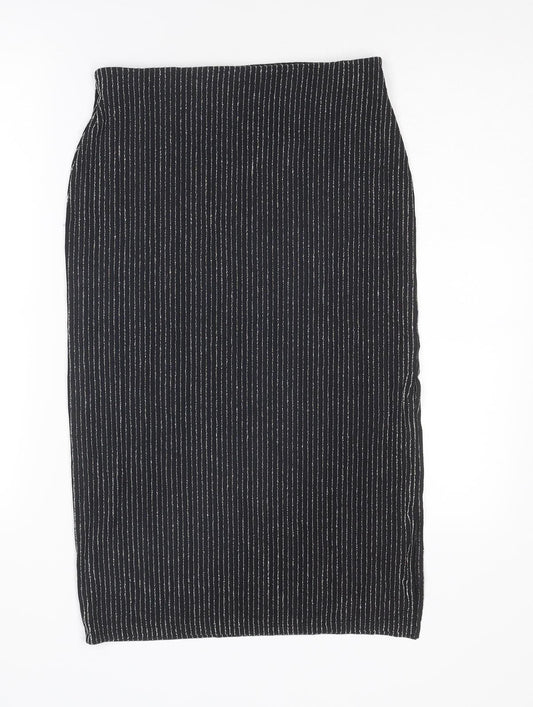 H&M Womens Black Striped Polyester Straight & Pencil Skirt Size S