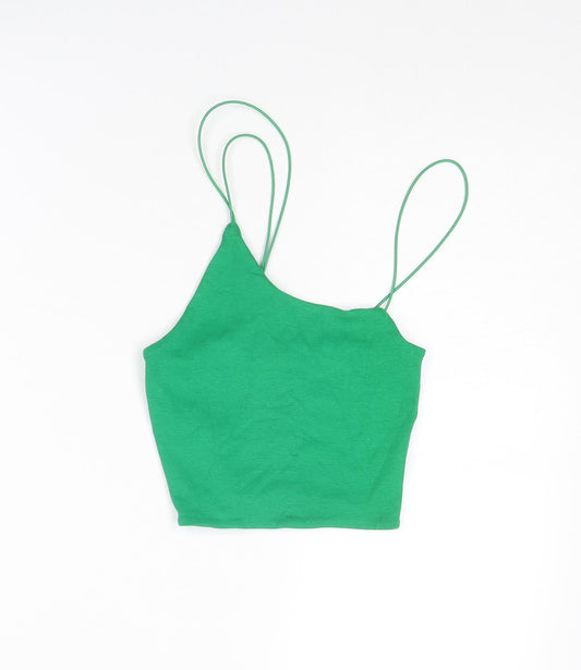 Zara Womens Green Cotton Cropped Tank Size S Square Neck