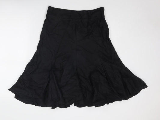 Jaeger Womens Black Linen Swing Skirt Size 12 Zip