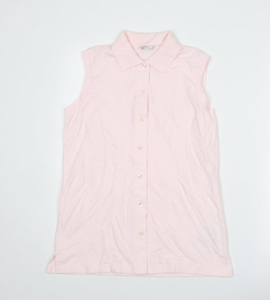 Marks and Spencer Womens Pink Cotton Basic Button-Up Size 12 Collared