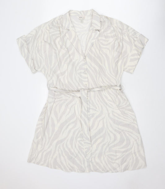 River Island Womens Grey Geometric Cotton Shirt Dress Size 10 Collared Button