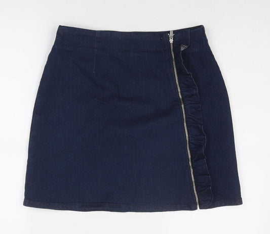 Oasis Womens Blue Cotton A-Line Skirt Size 10 Zip