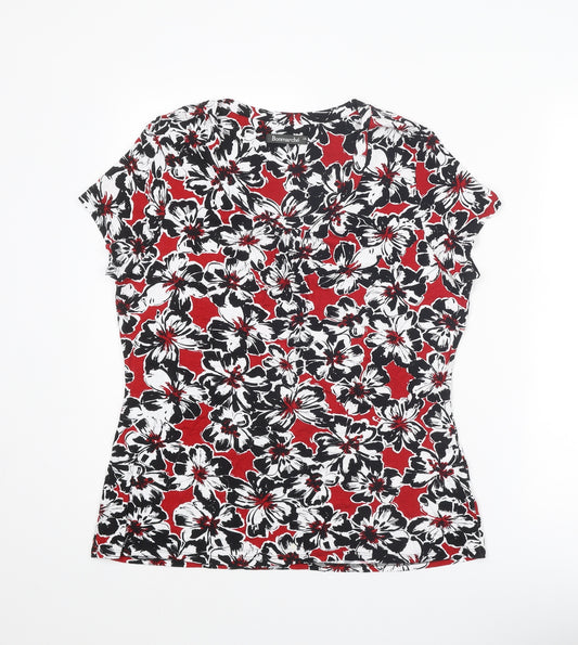 Bonmarché Womens Multicoloured Floral Viscose Basic T-Shirt Size 18 Scoop Neck