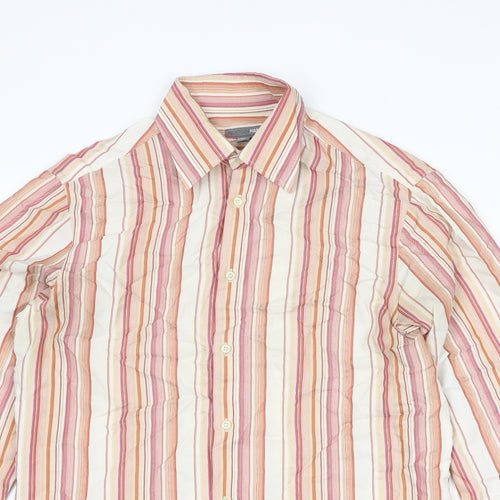 H&M Mens Multicoloured Striped Polyester Button-Up Size M Collared Button