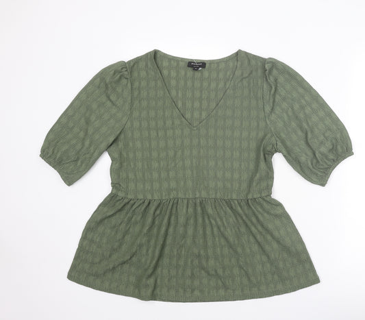 JD Williams Womens Green Geometric Polyester Basic Blouse Size 12 V-Neck - Peplum