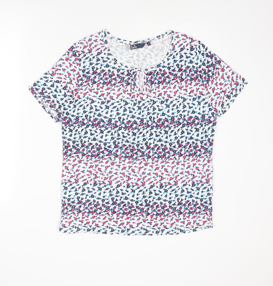 EWM Womens Multicoloured Floral Cotton Basic T-Shirt Size 14 Round Neck - Size 14-16