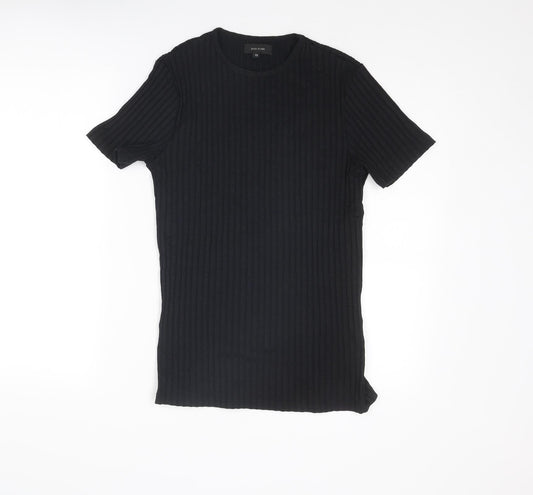River Island Womens Black Polyester Basic T-Shirt Size 8 Crew Neck - Ribbed