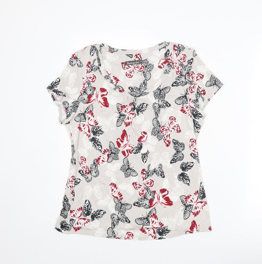 Bonmarché Womens Multicoloured Geometric Viscose Basic T-Shirt Size 16 Scoop Neck - Butterfly Pattern