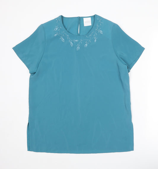 Orantez Womens Blue Polyester Basic Blouse Size 14 Round Neck