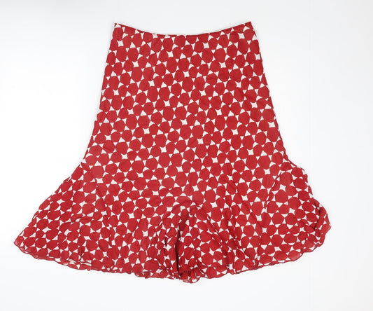Hobbs Womens Red Geometric Viscose Swing Skirt Size 16