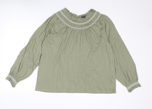 Marks and Spencer Womens Green Cotton Basic Blouse Size 18 Round Neck