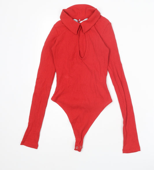 Bershka Womens Red Cotton Bodysuit One-Piece Size XS Snap
