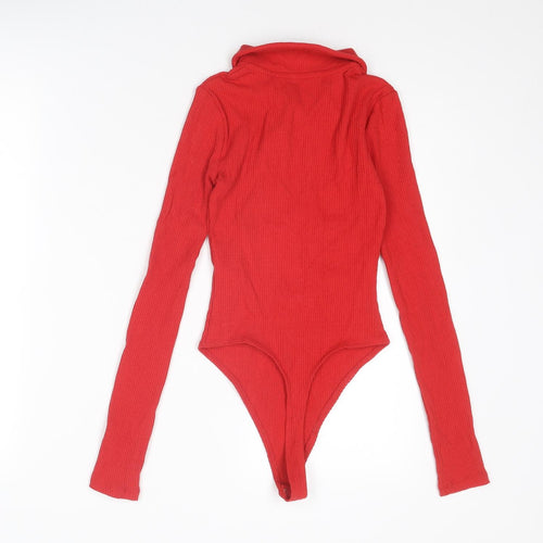 Bershka Womens Red Cotton Bodysuit One-Piece Size XS Snap