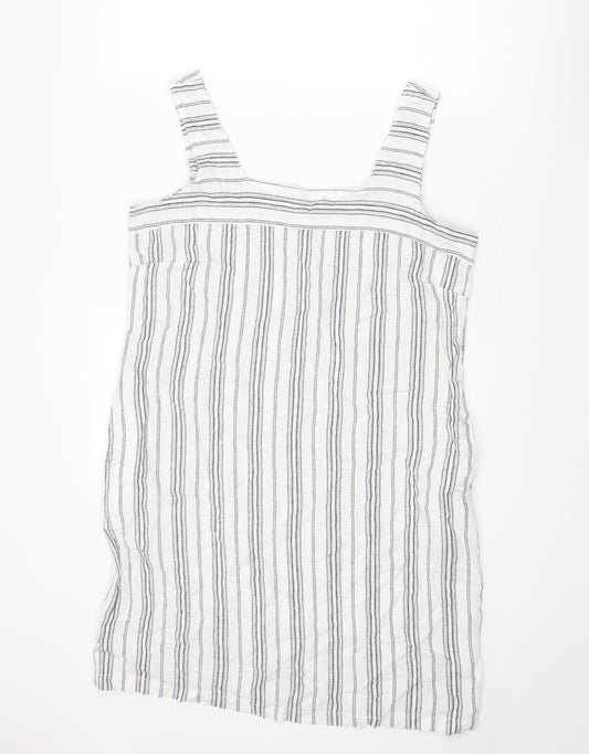 NEXT Womens White Striped Linen Tank Dress Size 12 Square Neck Pullover