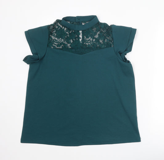 Avon Womens Green Polyester Basic Blouse Size 14 Mock Neck - Lace Details, Size 14-16