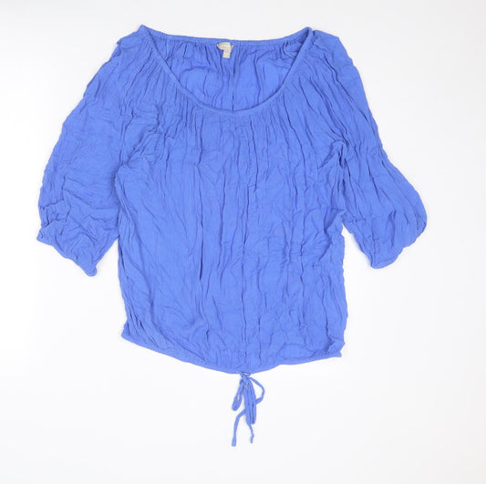 Anthology Womens Blue Viscose Basic Blouse Size 16 Round Neck