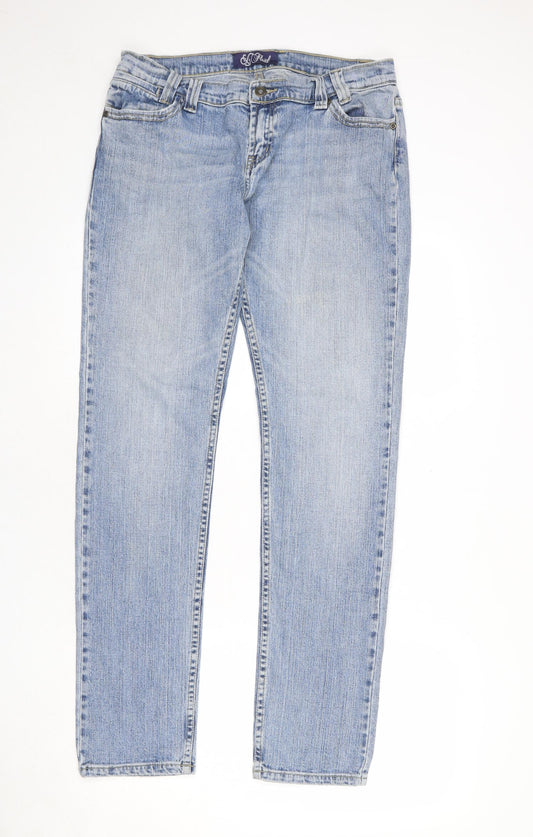Fluid Womens Blue Cotton Straight Jeans Size 14 L32 in Regular Zip