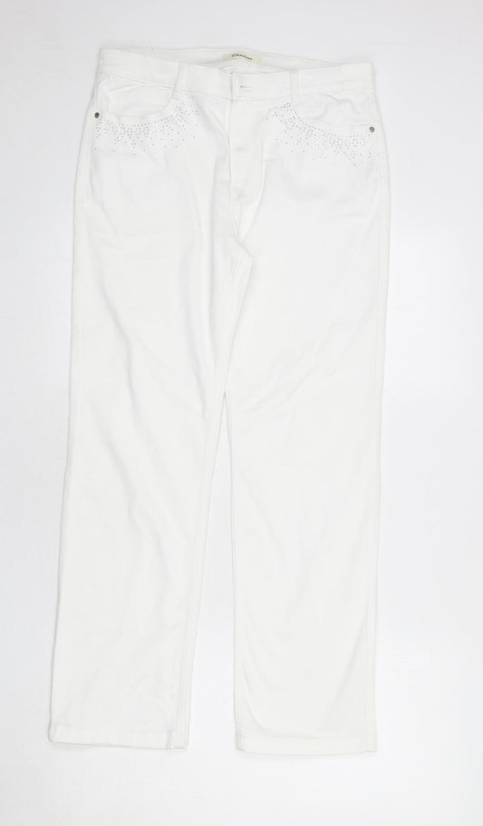 Marks and Spencer Womens White Cotton Straight Jeans Size 16 L30 in Regular Zip - Embellished