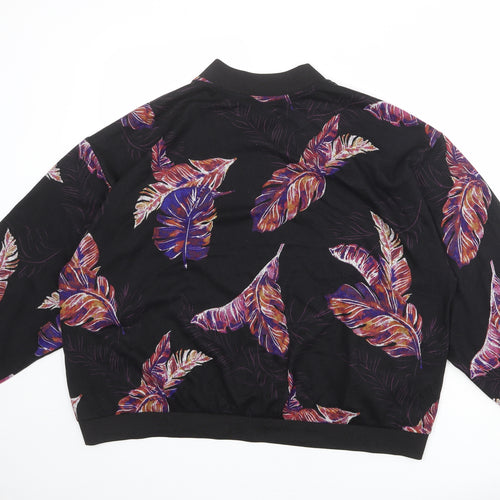 IMAN Womens Black Geometric Bomber Jacket Jacket Size XL Zip - Feathers Print