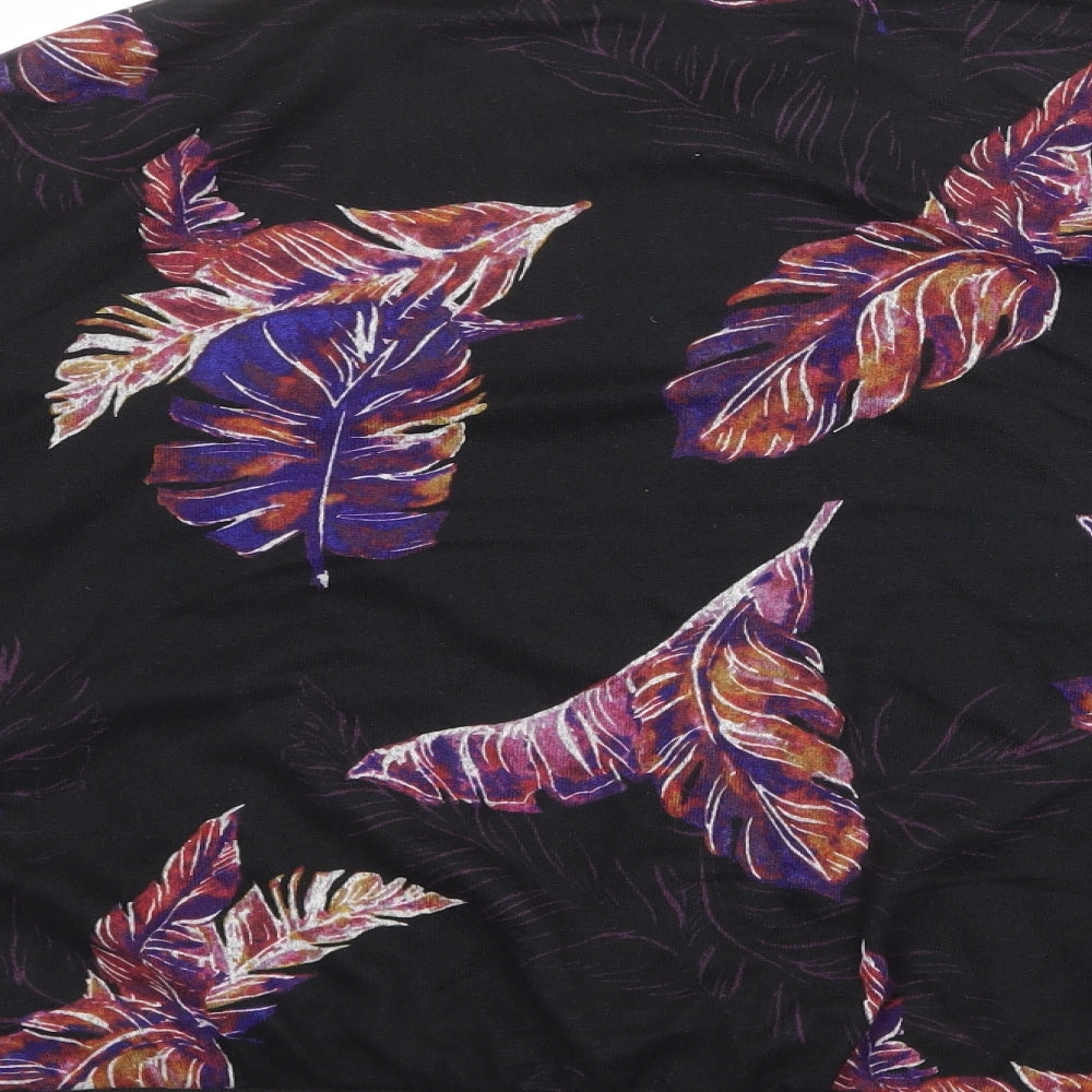 IMAN Womens Black Geometric Bomber Jacket Jacket Size XL Zip - Feathers Print