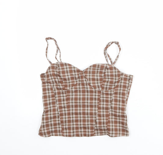 Divided by H&M Womens Brown Plaid Viscose Camisole Tank Size 12 Sweetheart - Corset Style