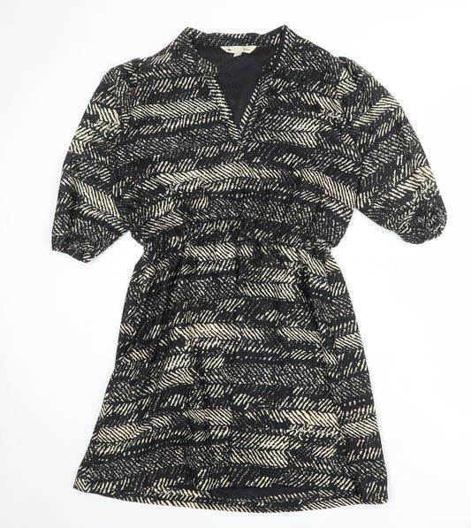 Yumi Womens Black Geometric Polyester A-Line Size 16 V-Neck