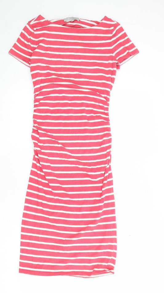 Hobbs Womens Pink Striped Cotton T-Shirt Dress Size 6 Round Neck Pullover