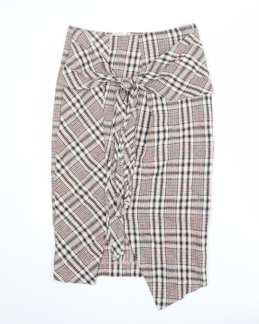 NEXT Womens Multicoloured Plaid Linen Straight & Pencil Skirt Size 8 Zip