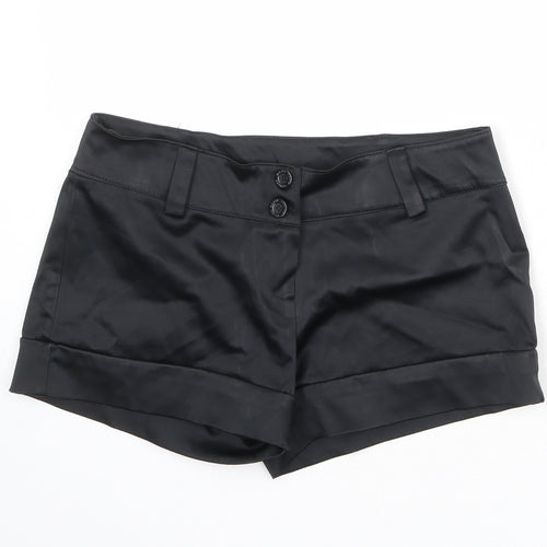 Pilot Womens Black Polyester Hot Pants Shorts Size 12 L3 in Regular Button