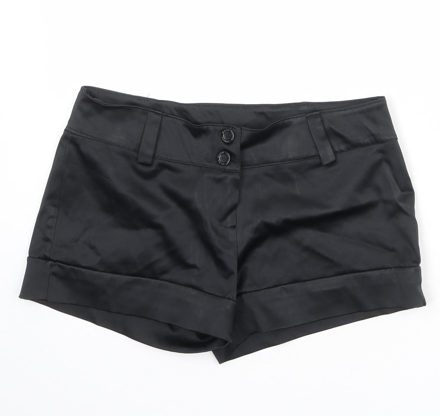 Pilot Womens Black Polyester Hot Pants Shorts Size 12 L3 in Regular Button