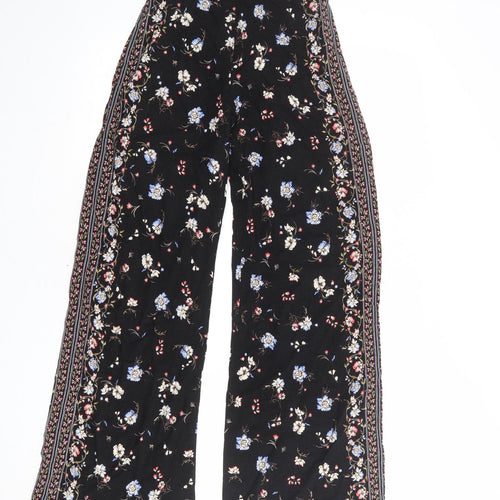 New Look Womens Black Floral Viscose Trousers Size 6 L30 in Regular