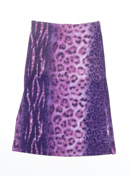 Acrobat Womens Purple Animal Print Polyester A-Line Skirt Size S - Tiger leopard pattern