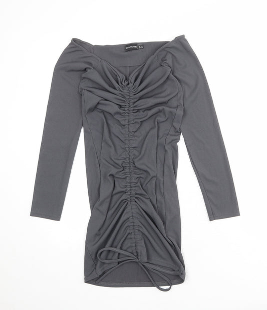 PRETTYLITTLETHING Womens Grey Polyester Bodycon Size 12 V-Neck Pullover