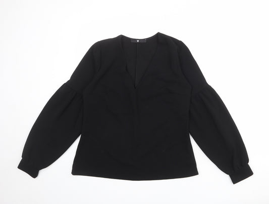 Very Womens Black Polyester Basic Blouse Size 12 V-Neck