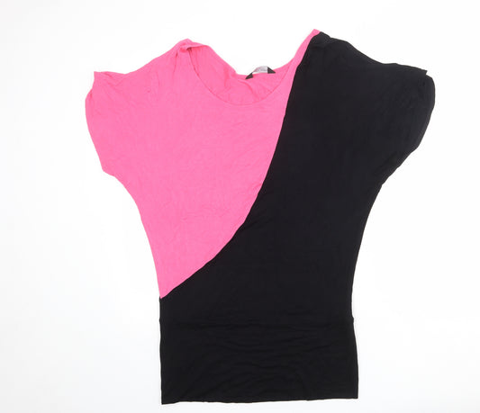 Dorothy Perkins Womens Black Colourblock Viscose Basic T-Shirt Size 16 Boat Neck