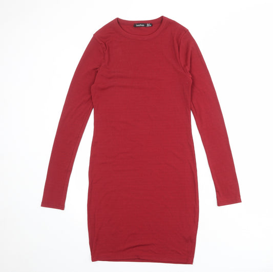 Boohoo Womens Red Polyester Bodycon Size 10 Crew Neck Pullover