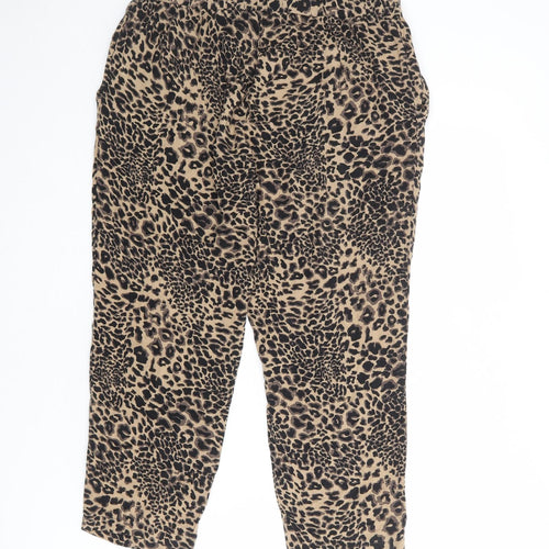 Dorothy Perkins Womens Brown Animal Print Viscose Cropped Trousers Size 12 L24 in Regular