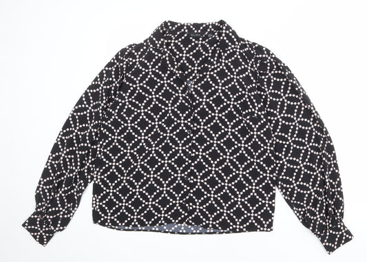 dusk Womens Black Geometric Polyester Basic Blouse Size 12 Collared