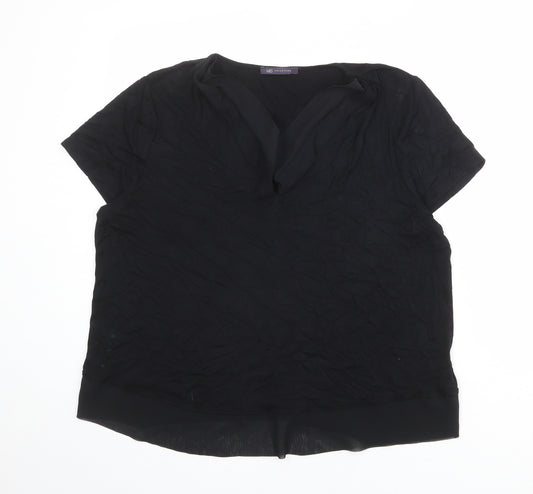 Marks and Spencer Womens Black Viscose Basic T-Shirt Size 16 V-Neck