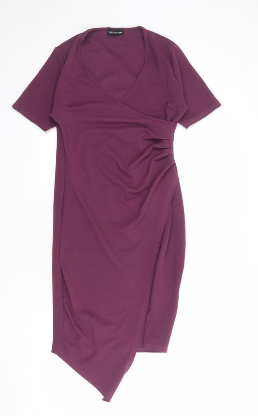 PRETTYLITTLETHING Womens Purple Polyester Shift Size 12 V-Neck Pullover