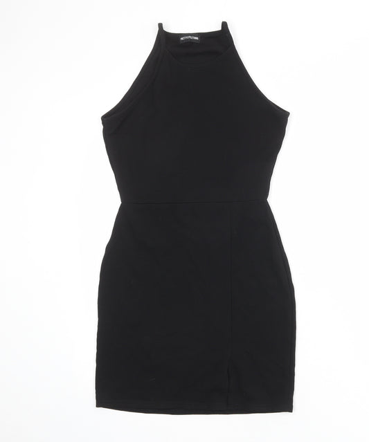 PRETTYLITTLETHING Womens Black Polyester Tank Dress Size 12 Square Neck Pullover